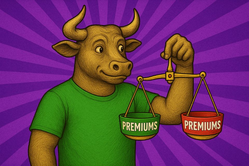 Illustration showing BCH Bull premiums as a balance between green and red values